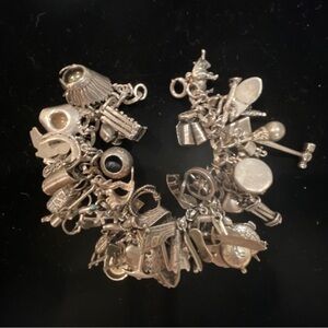 VINTAGE WESTERN NATIVE AMERICANA LOADED CHARM BRACELET 55+ CHARMS STERLING